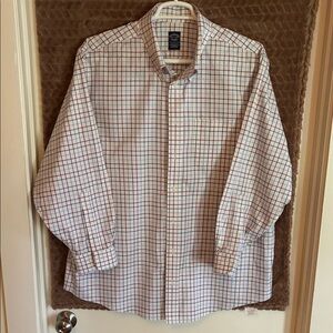 Brooks Brothers White Dress Shirt with Blue and Red Windowpane